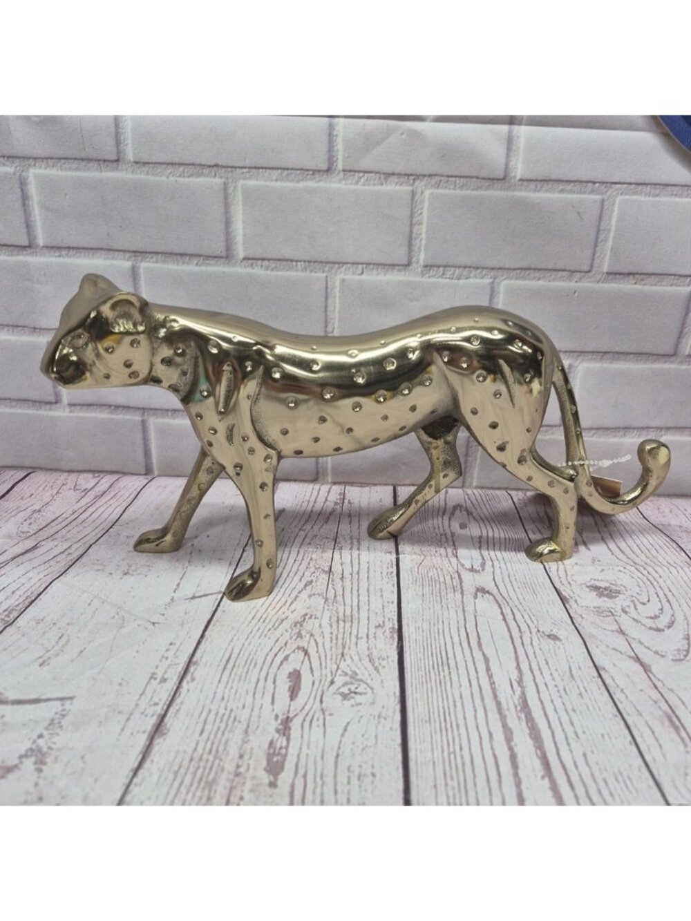 Brass Leopard 12” Figurine Animal Statue Table Office Home Decoration~India New